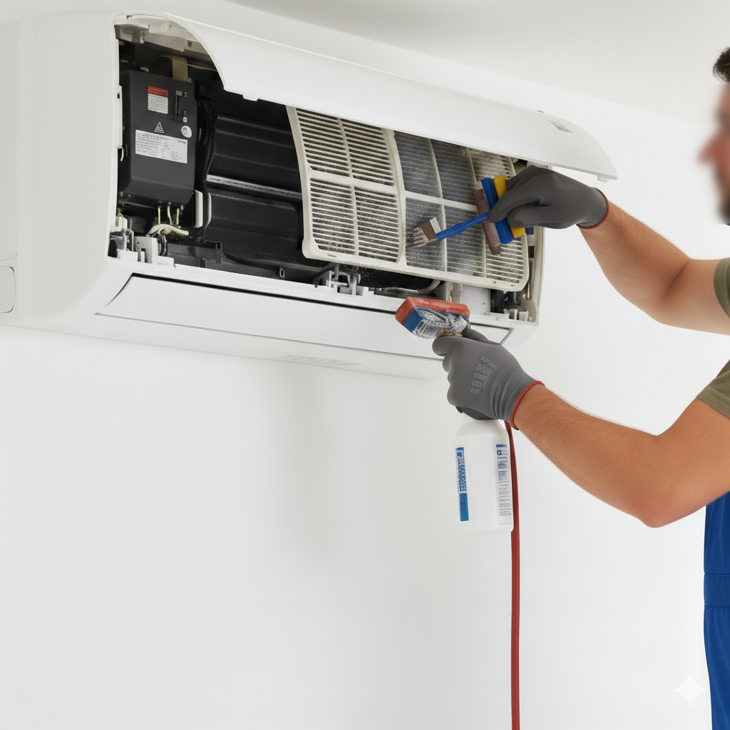 Professional AC installation in progress